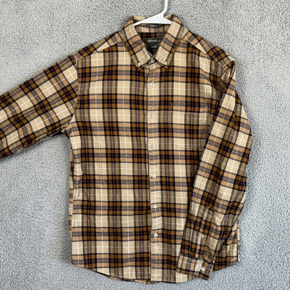 Eddie Bauer Shirt Flannel Button Down Mens Medium Brown Plaid Classic Fit Casual